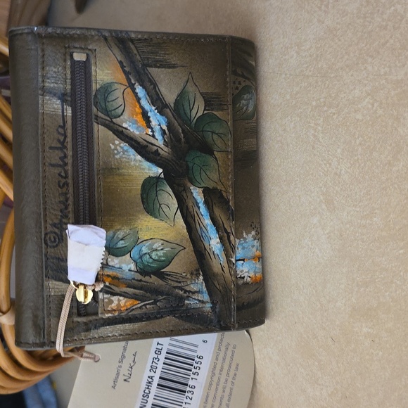 Hand-Painted Tiger Design Leather Wallet By Anuschka - Picture 2 of 12